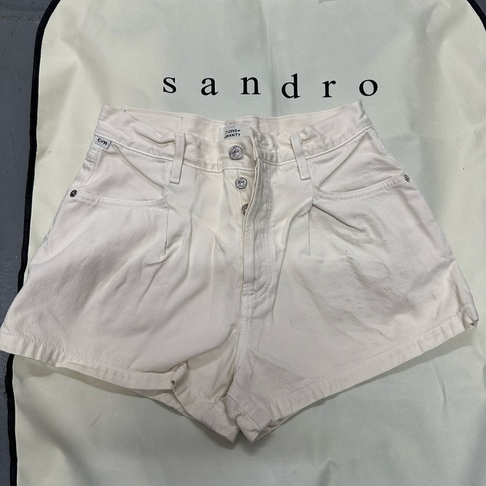 Citizens Of Humanity White High-Waist Pleated Denim Shorts